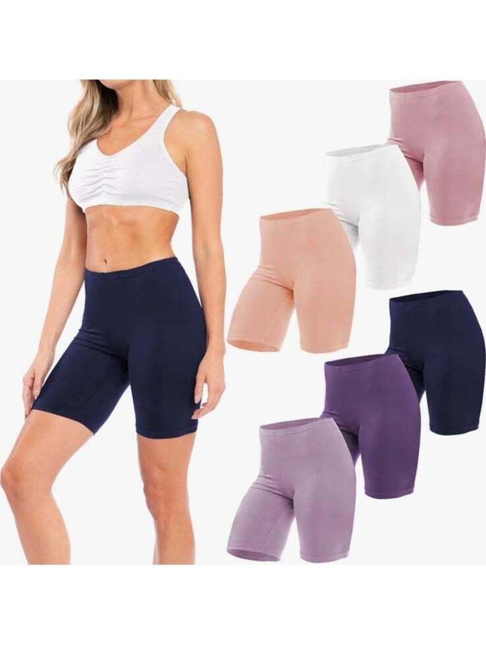 6 Pack Sexy Basics Women's Cotton Stretch Active Slip Shorts - M